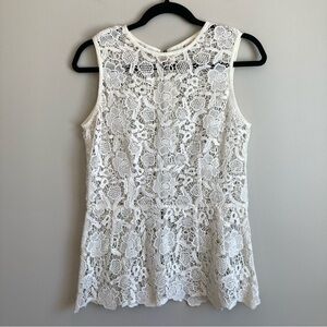 Cabi White Lace  Sheer Zip Up Tank Top S